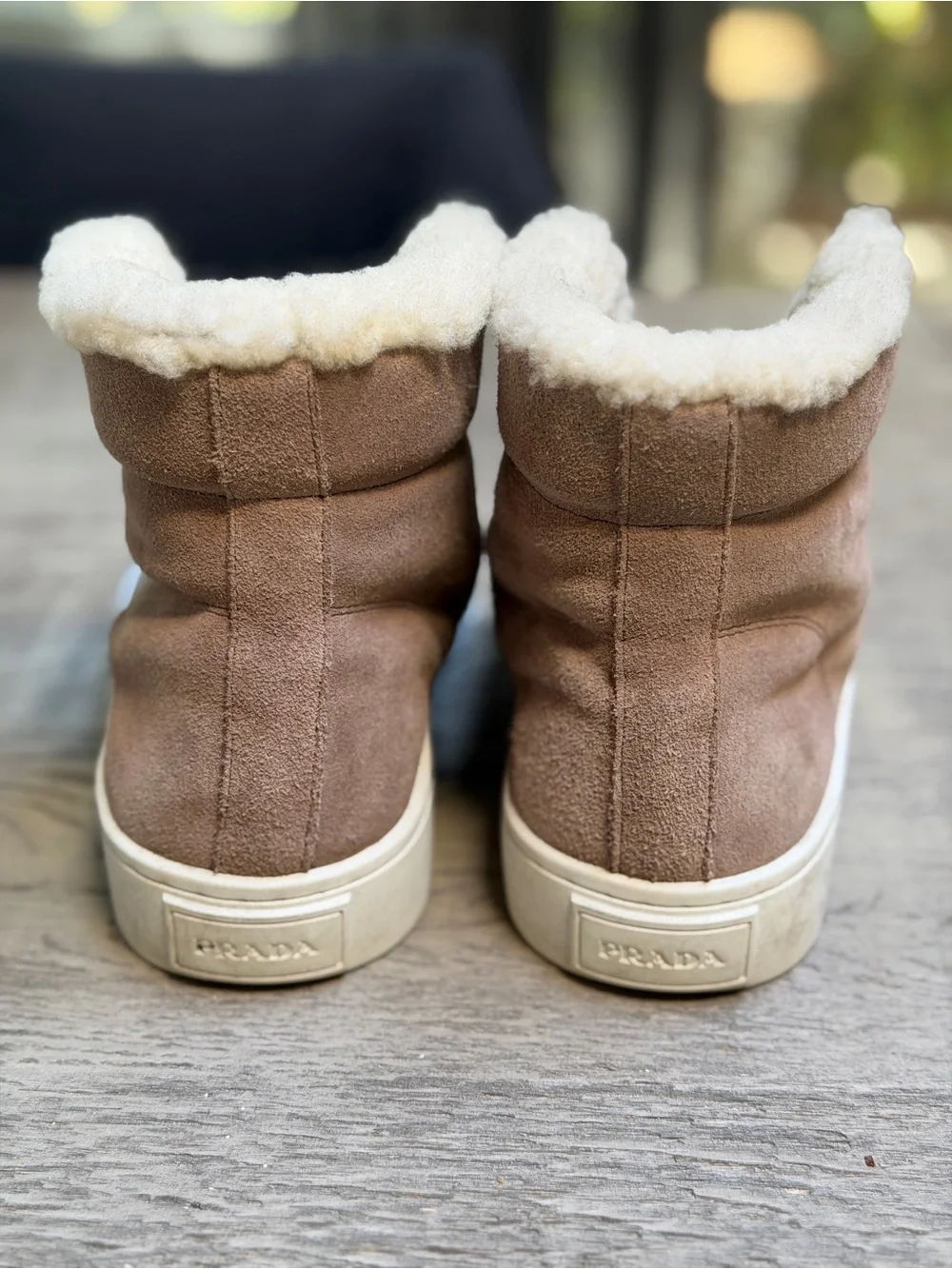 Prada Brown Suede Shearling-Lined Sneakers